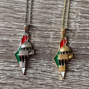 Collier carte de la Palestine avec dôme du rocher I Argent sterling 925, plaqué or