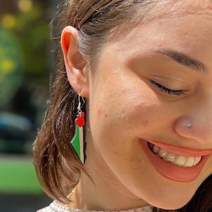 Pendientes con la bandera de Palestina I Pendientes hechos a mano I Pendientes pintados a mano