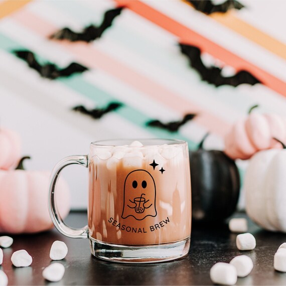 Clear Glass Halloween Mug, Glass Coffee Mug, Cute Ghost Mug, Clear Mug,  Fall Minimalist Mug, Ghost Mug, Fall Gift 