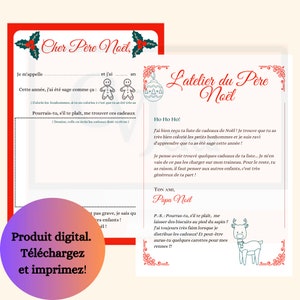 Carta a Papá Noel-Juego completo de correspondencia en francés.Kit carta del niño y respuesta de Papá Noel para descargar e imprimir