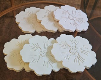 Handmade Flower Design Coasters Set of 6 Pastel Colours