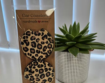 Posavasos para coche con diseños adorables, paquete de 2 / Diseño de estampado de leopardo / Preciosos diseños para elegir