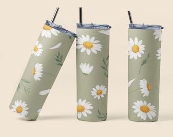 Floral Water Bottle with Metal Straw: 20oz Stainless Steel Tumbler