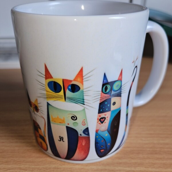 Beautiful Wassily Kandinski Style Cats 11oz Handmade mug gift for her gift for him gift for mum gift for kids