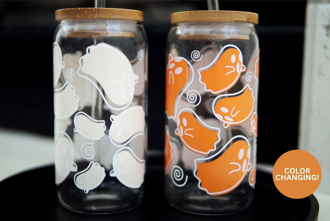 Color Change Halloween Cute Ghost Glass Tumbler Spooky Season - Etsy