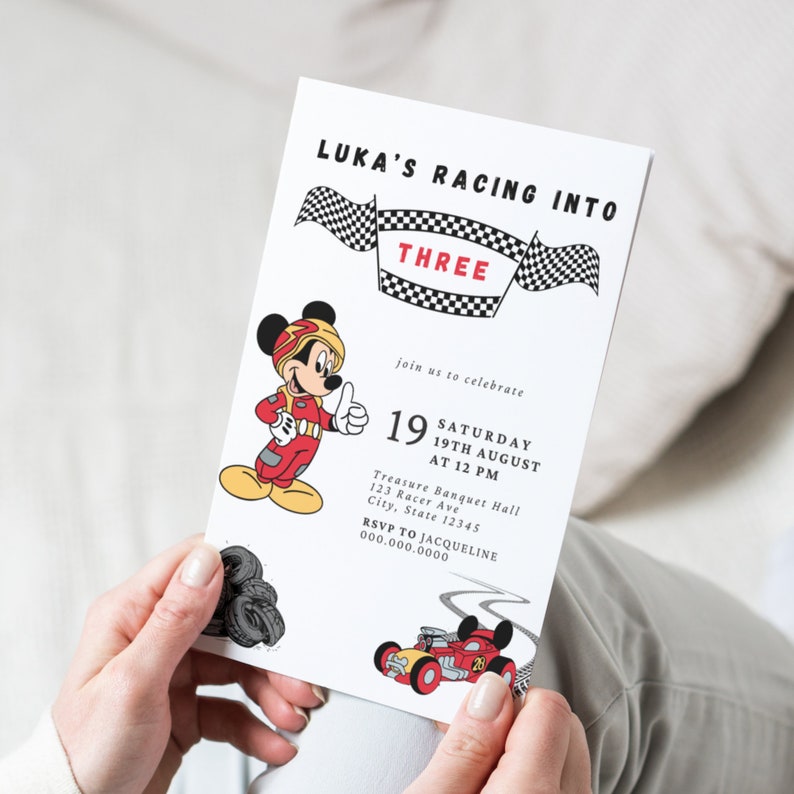 Editable Roadster Racers Invitation Racing Party Invite Race Car Birthday Mickey Mouse Digital ...