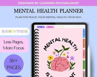 Mental Health Planner (Designed by Psychologist), Mental Health Journal, Mental Health Digital Planner, iPad Planner, Self Care Planner