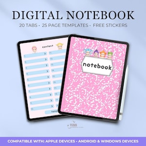 Portrait Digital Notebook, Goodnotes Notebook with Tabs, Hyperlinked iPad Notebook, Student Notebook, Notability Notebook, Cornell Note Page