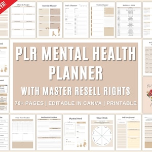 PLR Mental Health Journal, afdrukbare planner voor geestelijke gezondheid, angststemmingstracker, Bullet Journal, zelfzorgplanner, doorverkooprechten