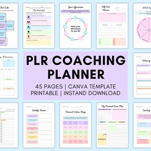PLR Coaching Planner Printable, Digital Life Coach Journal Pages, Wellness Worksheet Bundle, Coaching Workbook , Self Love Guide
