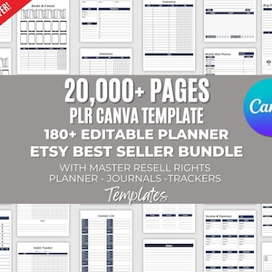 20,000+ Pages PLR Canva Template Bundle, 180+ Canva PLR Templates, Planners, Journals, Trackers, Printable,Master Resell Rights,PLR Products