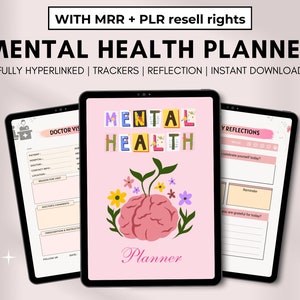 PLR Digital Planner, Plr Mental Health Planner, Therapy Worksheets, Master Resell Rights, Plr Digital Products, MRR, Plr Canva Templates