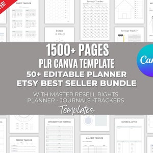 1500+ Pages PLR Canva Template Bundle, 50+ Canva PLR Templates, Planners, Journals, Trackers, Printable, Master Resell Rights, PLR Products