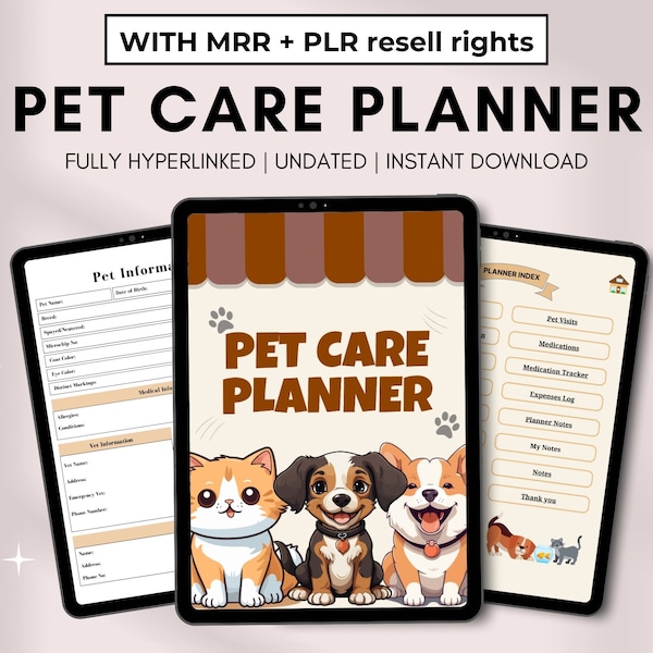 PLR Digital Planner, Plr Pet Care Planner, Pet Planner, Master Resell Rights, Plr Digital Products, MRR, dfy plr, Plr Canva-Vorlagen