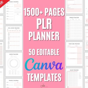 1500+ Pages PLR Canva Template Bundle, 50+ Canva PLR Templates, Planners, Journals, Trackers, Printable, Master Resell Rights, PLR Products