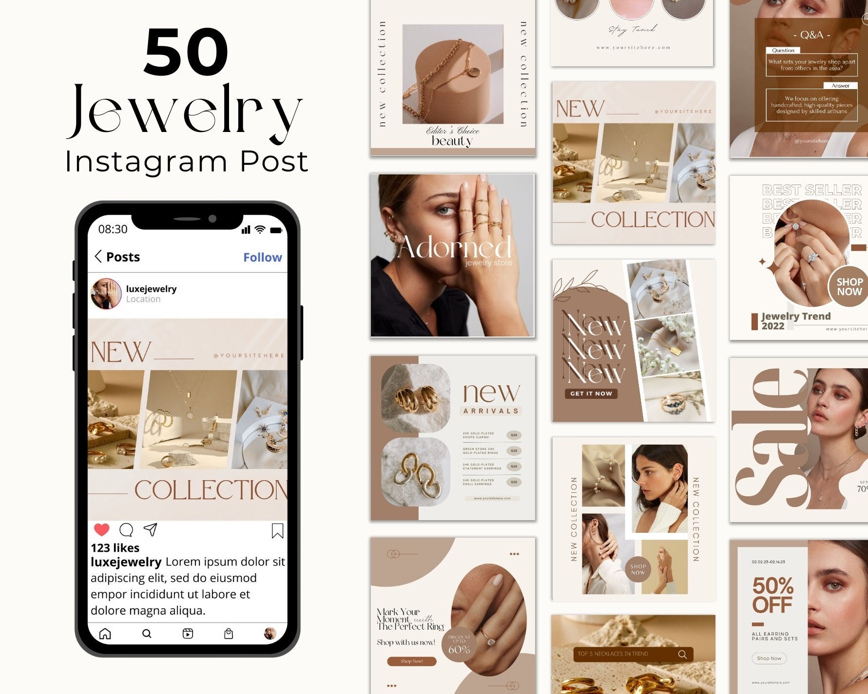 Jewelry Instagram Post Templates | Jewellery Social Media Branding ...