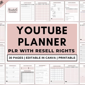 Plr YouTube Content Strategieplaner, Social Media Planer druckbar, YouTube monatlich, YouTube Tracker, YouTube Content Creation Plan, Mrr