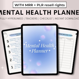 PLR Digital Planner, Plr Mental Health Planner, Mental Health, Master Resell Rights, Plr Digital Products, MRR, Plr Canva Templates