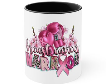 BREAST CANCER WARRIOR Mug Inspirational Mugs for patients with cancer - Black Accent