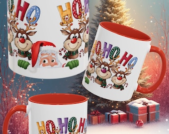 Christmas Santa and Reindeers Mug | Christmas Coffee Mugs Home Decor | Gifts Ideas | Microwave and Dishwasher Safe