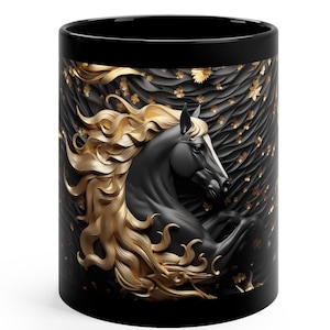 HORSE COFFEE MUG, Black and Gold 3D Horse Mug, Horse Lover Gift, Perfect Gifts for Horse Lovers Owners, Horse Cup, Horses Cups
