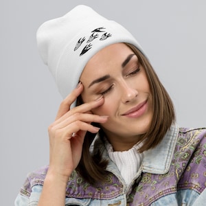 Swallows Embroidered Beanie, Bird Hat, Cute Small Bird Knit Hat