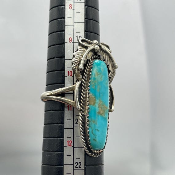 Vintage Turquoise Statement Ring Signed Sterling … - image 12