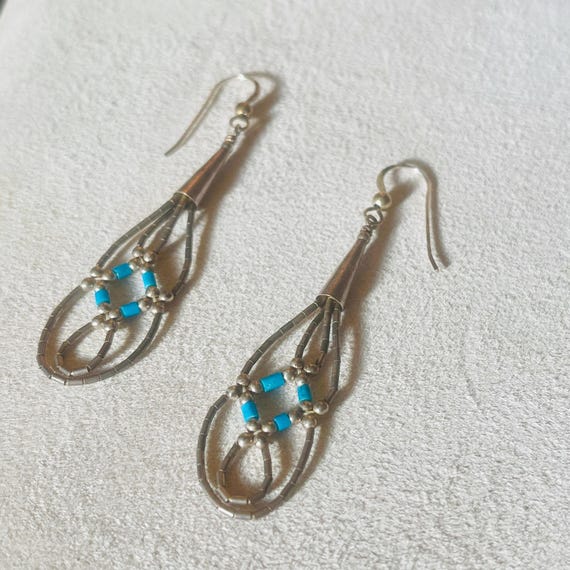 Vintage Turquoise Sterling Silver Dangle Earrings… - image 4