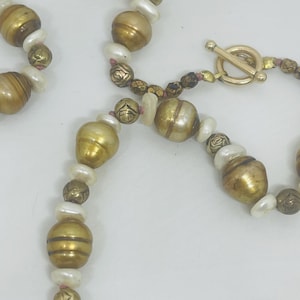 Vintage Cultured Pearl Necklace – 12mm Gold Pearls – 14K yellow Gold Clasp – Vintage pearl necklace for her – Classic Bridal Gift
