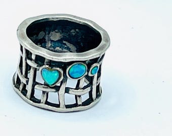 Sterling Silver Blue Opal Ring – Handmade, Size 7