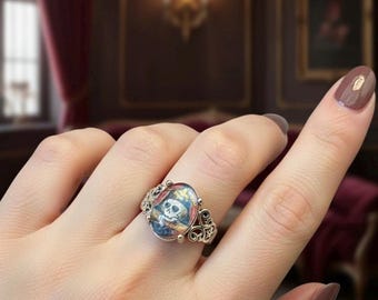 Victorian Memento Mori Skull Ring: Sterling silver Mourning Jewelry