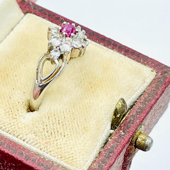 Vintage Diamond Natural Ruby Ring: Signed Sterlin… - image 4
