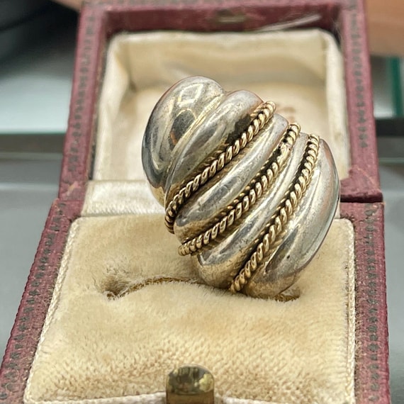 Solid sterling silver and gold statement Ring: La… - image 6