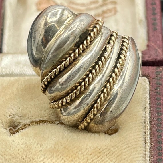 Solid sterling silver and gold statement Ring: La… - image 5