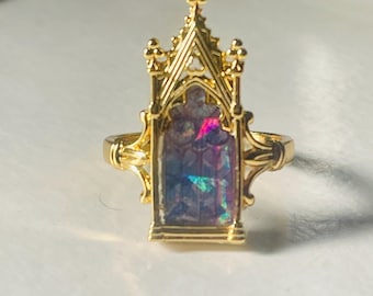 Gothic Cathedral ring | Arched window ring | Gothic Opal Doorway Ring | Castle Window Ring | Cinderella Ring | Doorway gold or silver Ring
