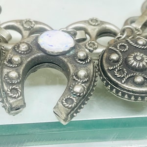 Vintage Etruscan Revival Sterling Silver Opal Bracelet