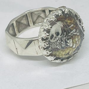 Gothic Memento Mori skull Ring -  Studded Sterling Silver Band skull Mourning Ring - Unique Antique Style Mourning Jewelry
