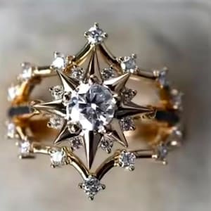 Vintage Star Ring: 18k Yellow Gold Filled Statement Ring, Size 8