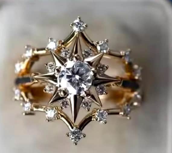 Vintage Star Ring: 18k Yellow Gold Filled Stateme… - image 1