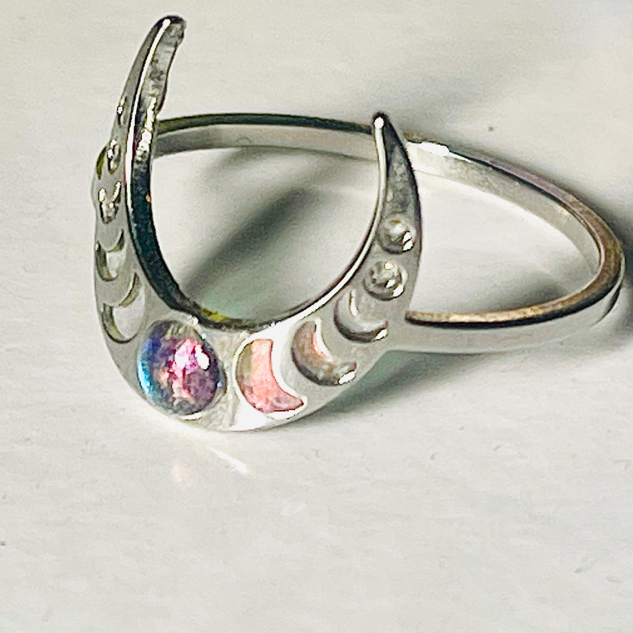Gothic Moon Phase Ring: Color Changing Moonstone, Wiccan Jewelry