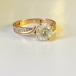 Bague de fiançailles diamants en or jaune 14 carats : bague pavée art déco vintage, taille 8
