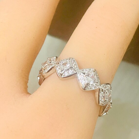 Vintage Art Nouveau Silver Filled Ring: Cubic Zir… - image 4