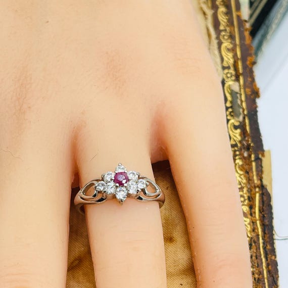 Vintage Diamond Natural Ruby Ring: Signed Sterlin… - image 7