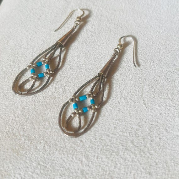 Vintage Turquoise Sterling Silver Dangle Earrings… - image 3