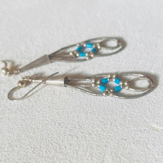 Vintage Turquoise Sterling Silver Dangle Earrings… - image 7