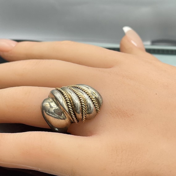 Solid sterling silver and gold statement Ring: La… - image 10