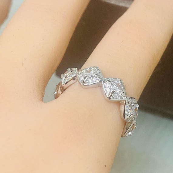 Vintage Art Nouveau Silver Filled Ring: Cubic Zir… - image 6