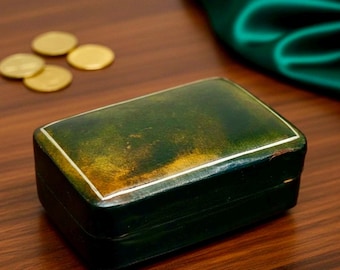 Caja de joyería antigua de cuero italiano: recuerdo vintage hecho a mano