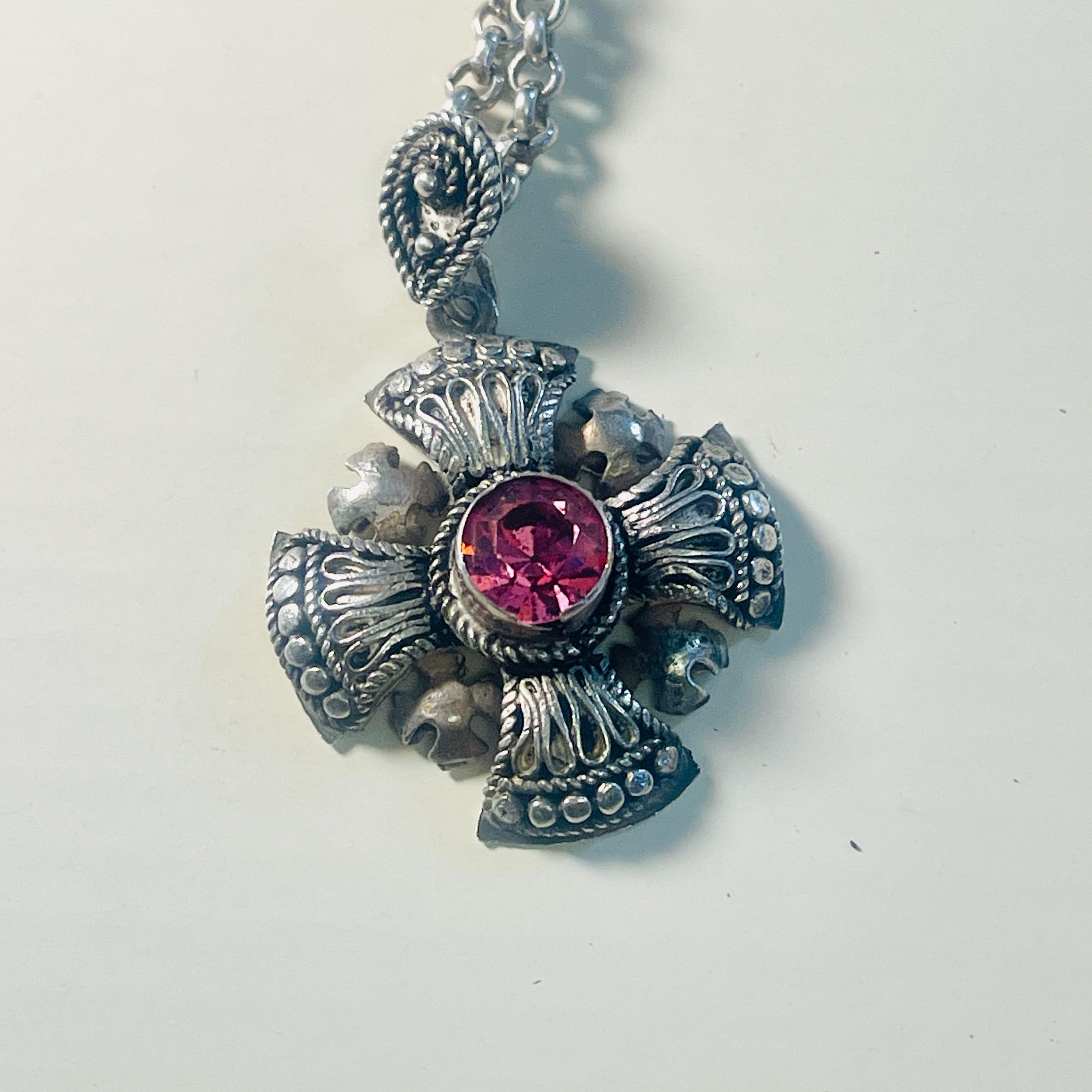 Vintage Sterling Silver Maltese Cross Pendant: Pink Sapphire Bethlehem ...