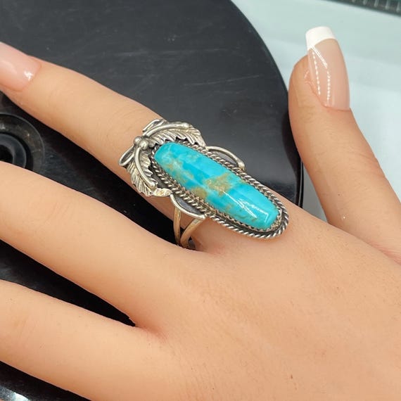 Vintage Turquoise Statement Ring Signed Sterling … - image 8